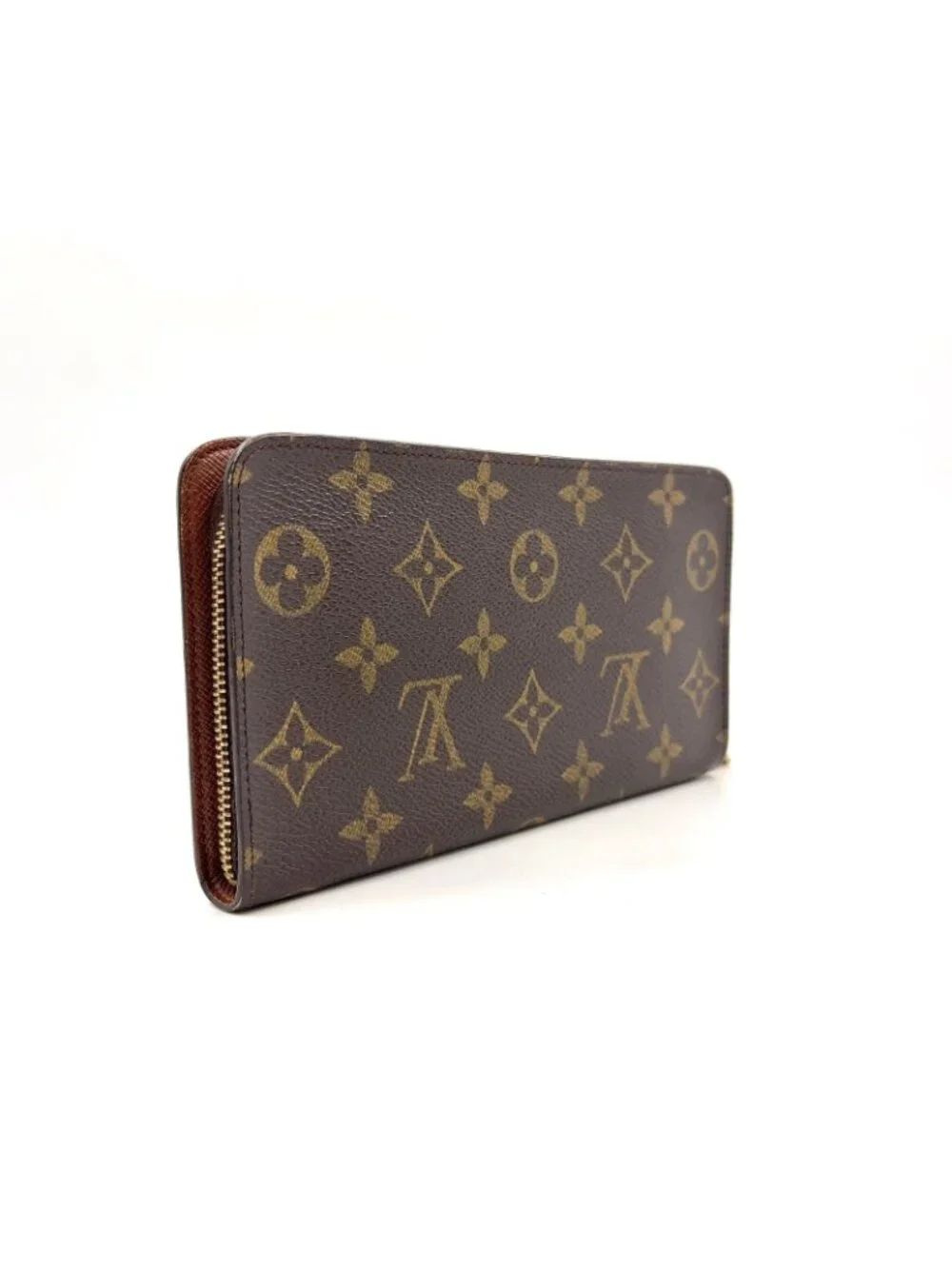Louis Vuitton Porto Monnaie Zip Monogram Leather Brown Round Zippy Wallet Gold